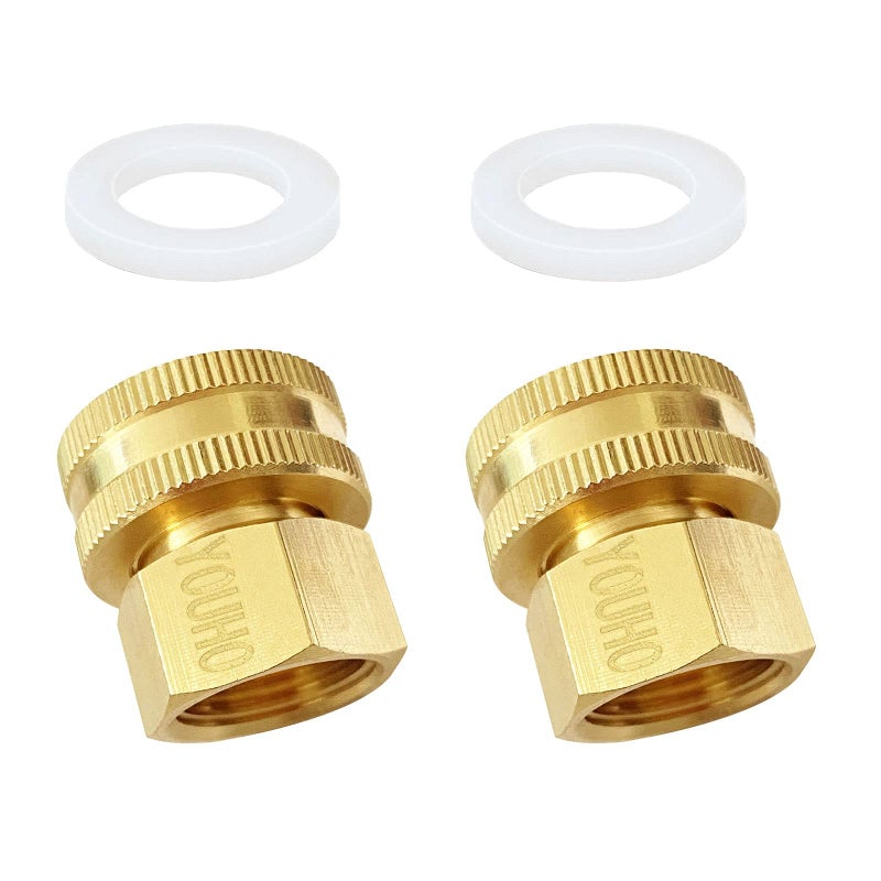 YOUHO 2 Pcs 3/4 GHT (F) to 1/2 NPT (F) Solid Brass Garden Hose Fittings Connectors Adapter Heavy Duty Brass Repair Double Female Water Hose Connector - Image 1